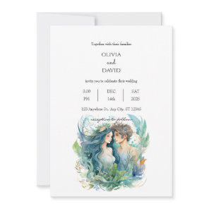 Underwater Fantasy Mermaid Couple Beach Wedding Invitation