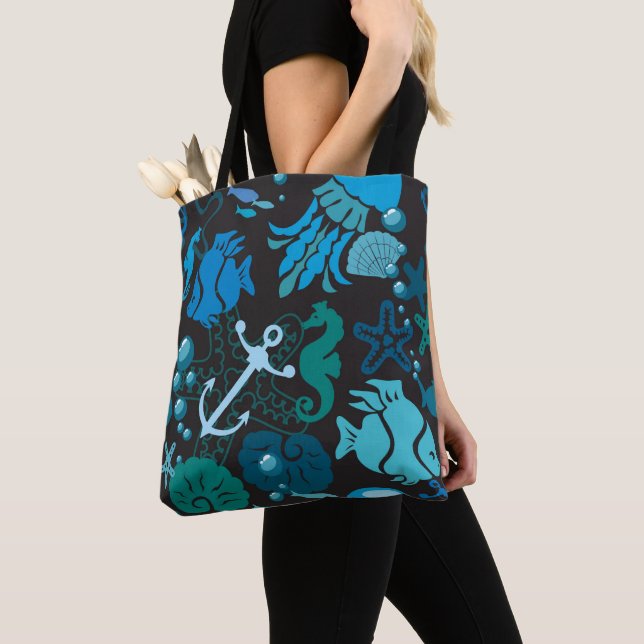 Underwater Fish and Sea Shells Tote Bag (Close Up)