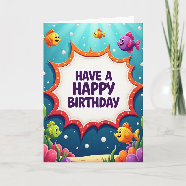 Underwater Fish Birthday Wish Card (Front)
