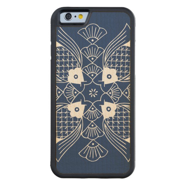 Underwater Fish Design with Blue Background Carved Wood iPhone Case (Back)