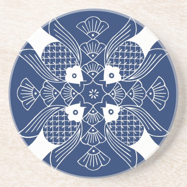 Underwater Fish Design with Blue Background Coaster (Front)
