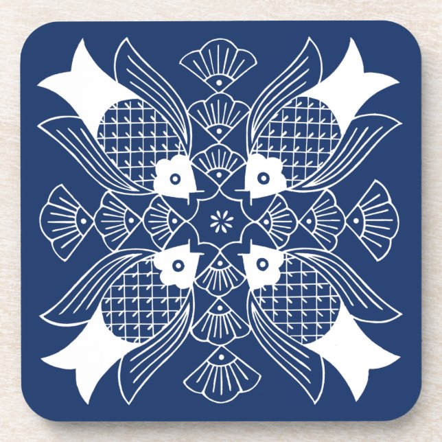 Underwater Fish Design with Blue Background Coaster (Front)