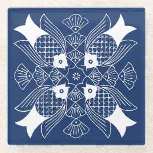 Underwater Fish Design with Blue Background Glass Coaster