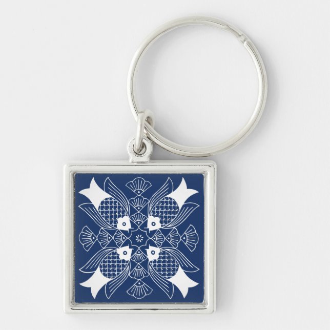 Underwater Fish Design with Blue Background Keychain (Front)