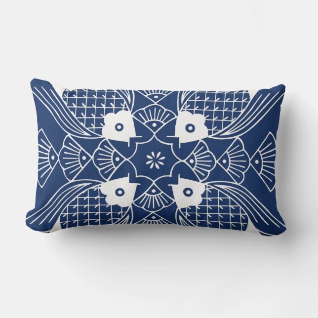 Underwater Fish Design with Blue Background Lumbar Pillow (Front)