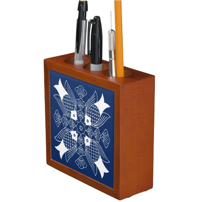 Underwater Fish Design with Blue Background Pencil Holder (In Situ)
