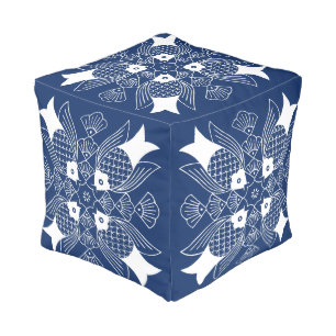 Underwater Fish Design with Blue Background Pouf