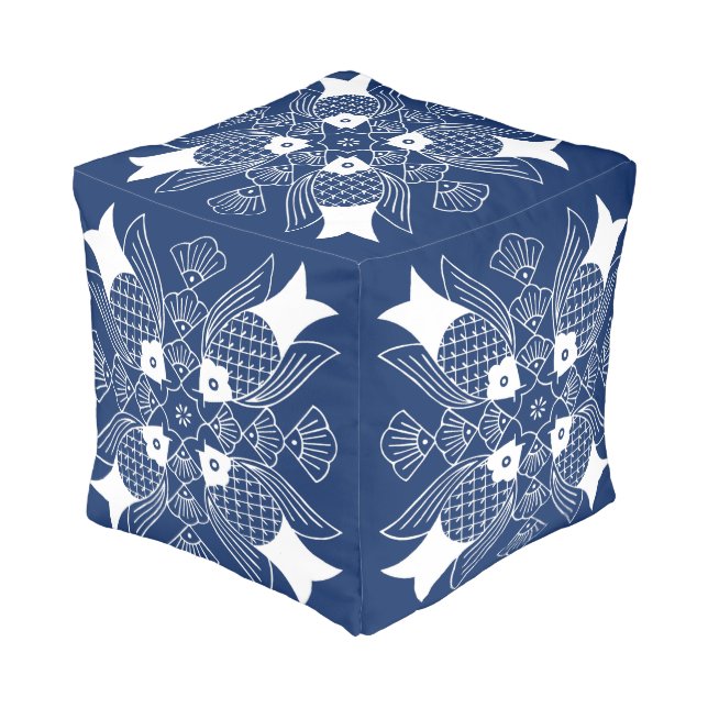 Underwater Fish Design with Blue Background Pouf (Angled Front)