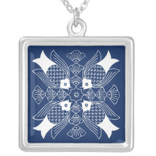 Underwater Fish Design with Blue Background Silver Plated Necklace