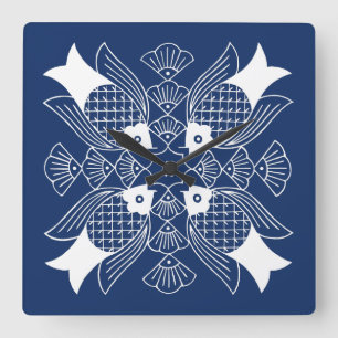 Underwater Fish Design with Blue Background Square Wall Clock