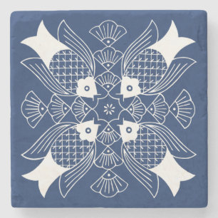 Underwater Fish Design with Blue Background Stone Coaster