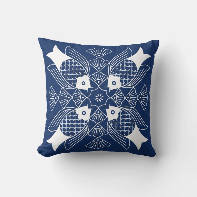 Underwater Fish Design with Blue Background Throw Pillow (Front)