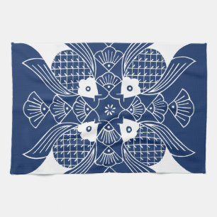 Underwater Fish Design with Blue Background Towel