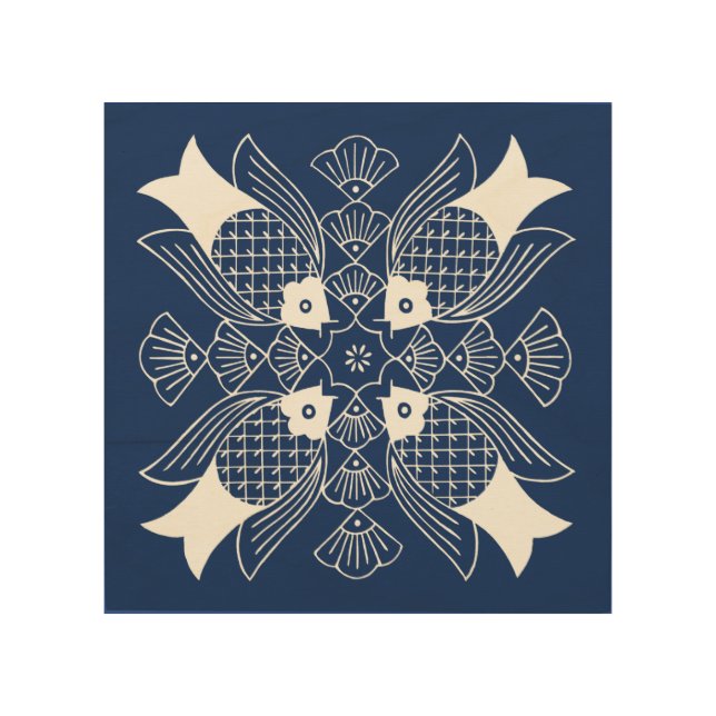 Underwater Fish Design with Blue Background Wood Wall Art (Front)