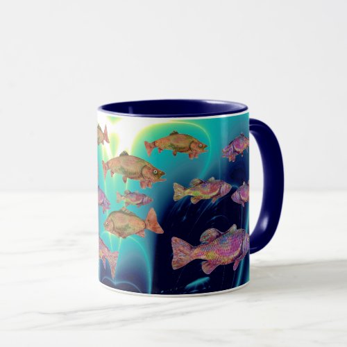 UNDERWATER FISHESCOLORFUL RAINBOW TROUTS Blue Mug