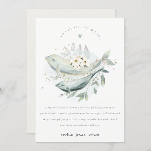 Underwater Floral Whale Fish Any Age Birthday Thank You Card