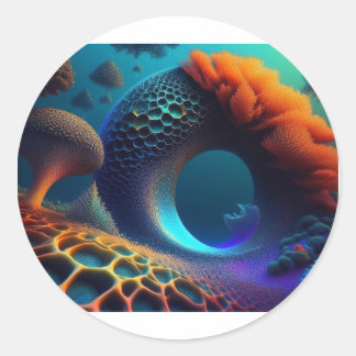 Underwater Fractal Landscape Classic Round Sticker