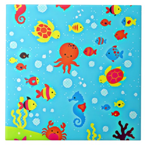 Underwater Friends colorful and cute  Ceramic Tile