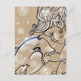 Underwater Friends Dolphin Mermaid Postcard