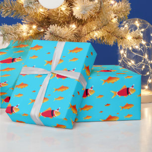 Underwater Goldfish Santa Christmas Wrapping Paper