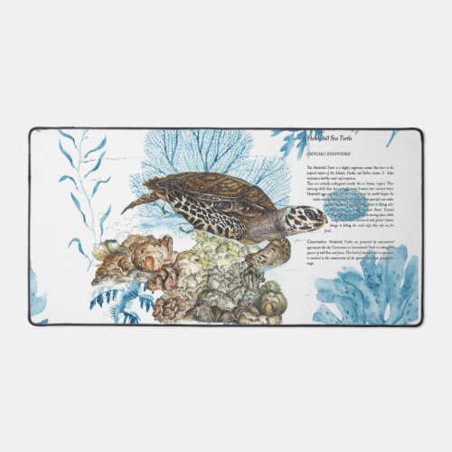 Underwater Hand_Painted Hawksbill Sea Turtle Desk Mat