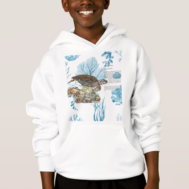 Underwater Hand-Painted Hawksbill Sea Turtle Hoodie (Front)