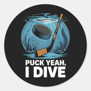 Underwater Hockey Player Puck Yeah Dive Sport Aqua Classic Round Sticker