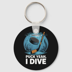 Underwater Hockey Player Puck Yeah Dive Sport Aqua Keychain