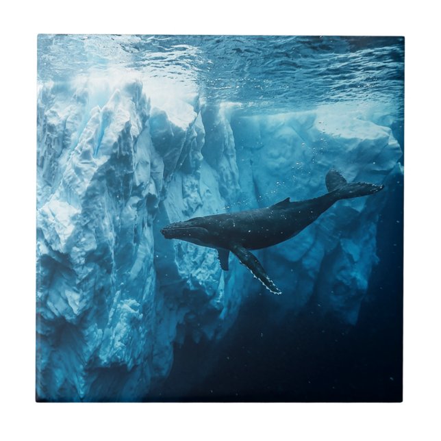 Underwater iceberg and a Humpback Whale Ceramic Tile (Front)