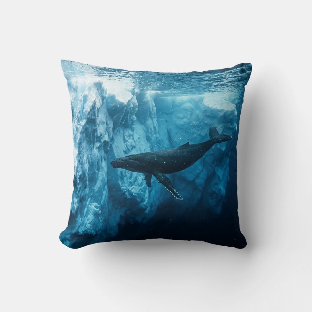 Underwater iceberg and a Humpback Whale Throw Pillow (Front)