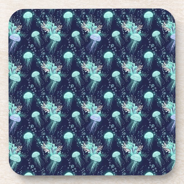 Underwater Jellyfish Pattern Beverage Coaster (Front)