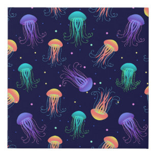 Underwater jellyfish world: bright pattern. faux canvas print