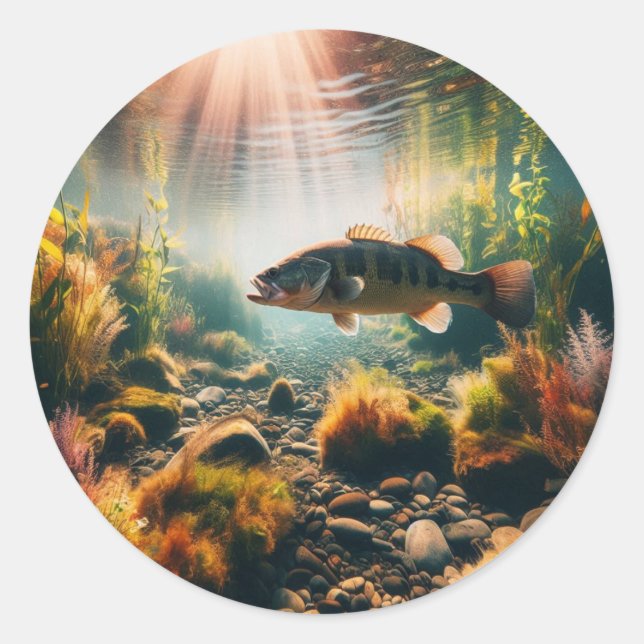 Underwater large mouth bass classic round sticker (Front)