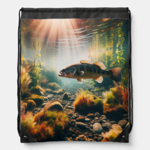 Underwater large mouth bass drawstring bag