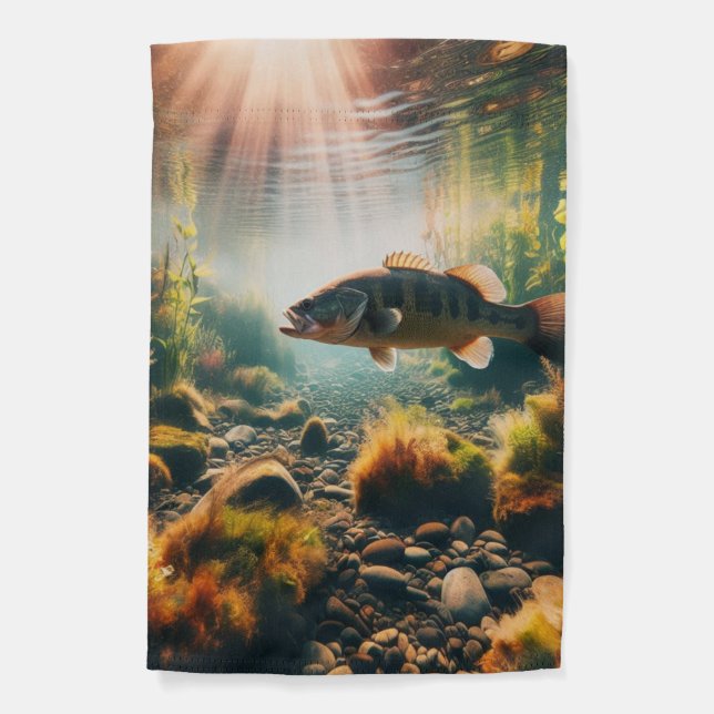 Underwater large mouth bass garden flag (Front)