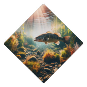 Underwater large mouth bass graduation cap topper