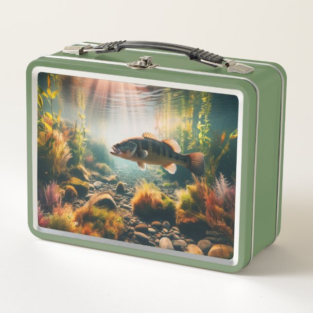 Underwater large mouth bass metal lunch box (Front)