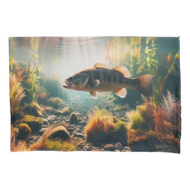 Underwater large mouth bass pillow case (Front)
