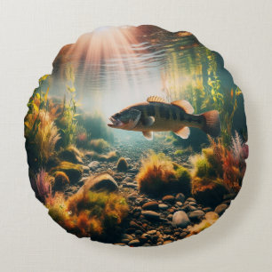 Underwater large mouth bass round pillow