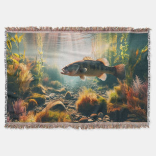 Underwater large mouth bass throw blanket