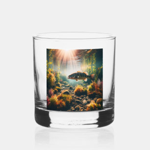 Underwater large mouth bass whiskey glass