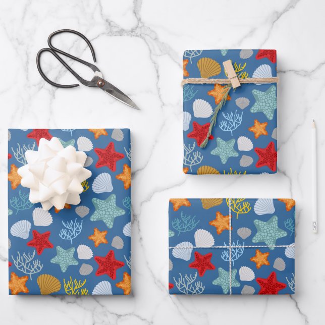 Underwater Life Pattern Wrapping Paper Sheets (Front)