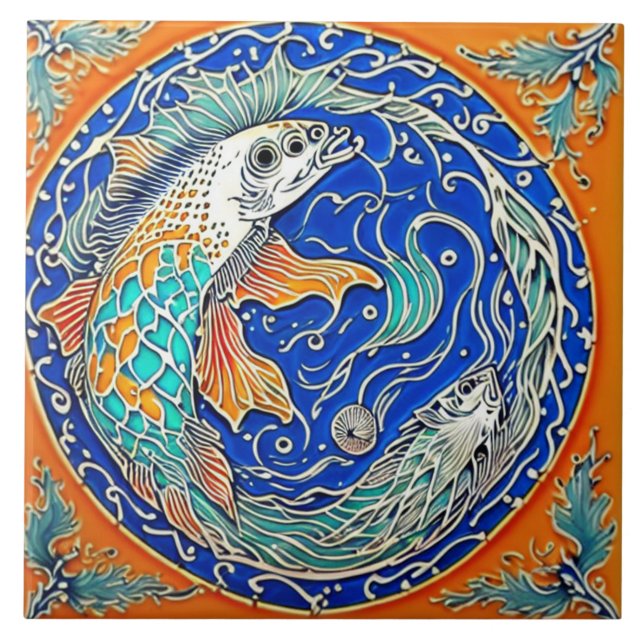 Underwater life traditional ceramic art no 3 tile (Front)