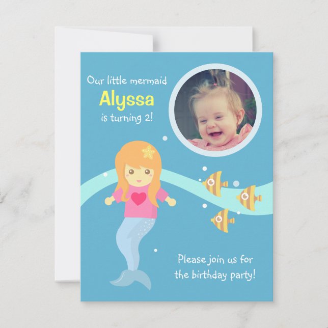 Underwater Little Mermaid Birthday Party Photo Invitation (Front)