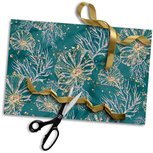Underwater Luxe  Teal and Gold Ocean Sea Life Tissue Paper