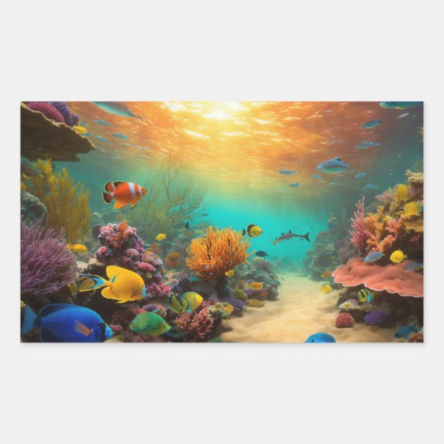 "Underwater Marvels: 3D Ocean Fish Stickers" Rectangular Sticker (Front)