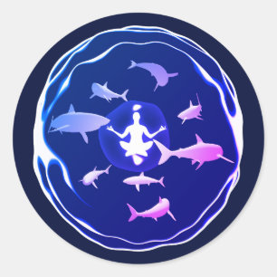 Underwater Meditation   Swimming With Sharks Classic Round Sticker