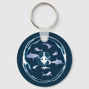 Underwater Meditation Swimming With Sharks Keychain