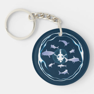 Underwater Meditation Swimming With Sharks Keychain