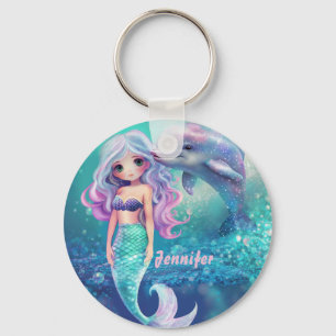 Underwater Mermaid and Dolphin Keychain